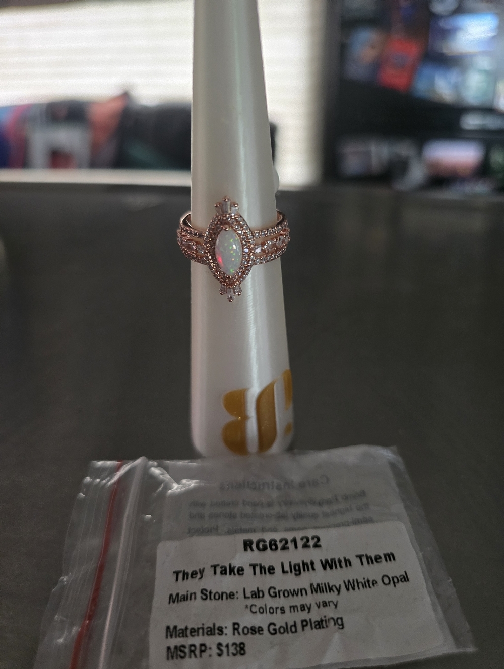 Rose Gold Opal They Take The Light With Them - Lab Grown Milky White Opal Sz 8